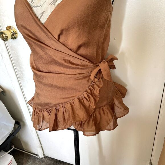 Express Womens Blouse Sz Small Wrap Ruffle Boho Cottagecore Fairycore Cottage - Picture 14 of 15